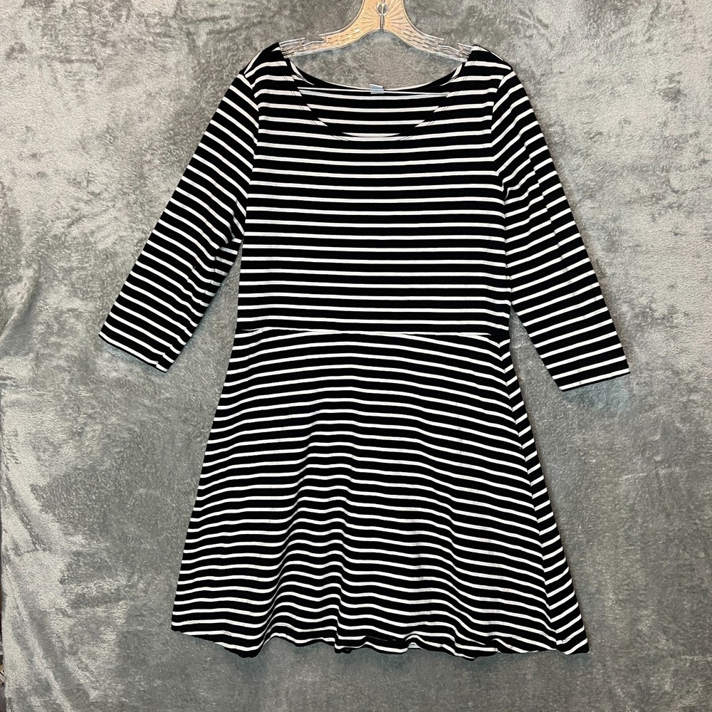 Old Navy Women Striped Monochrome Coquette Ponte Fit Flare Long Sleeve Dress XL